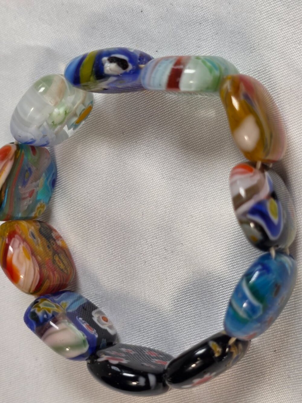 Vibrant Artisan Stretch Bracelet Multi-Color Millefiori & Mosaic Art-Glass Beads - Picture 8 of 10
